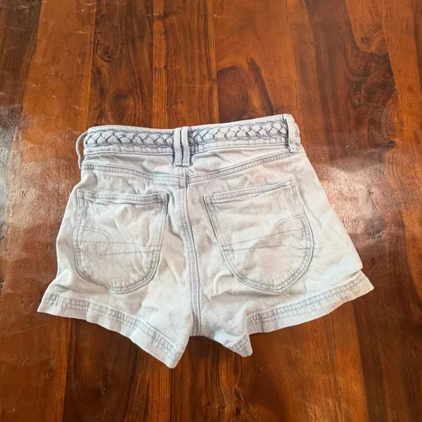 American Eagle Light Wash Braided Waist Denim Shorts Size 00 Stretch Lyocell - Image 2