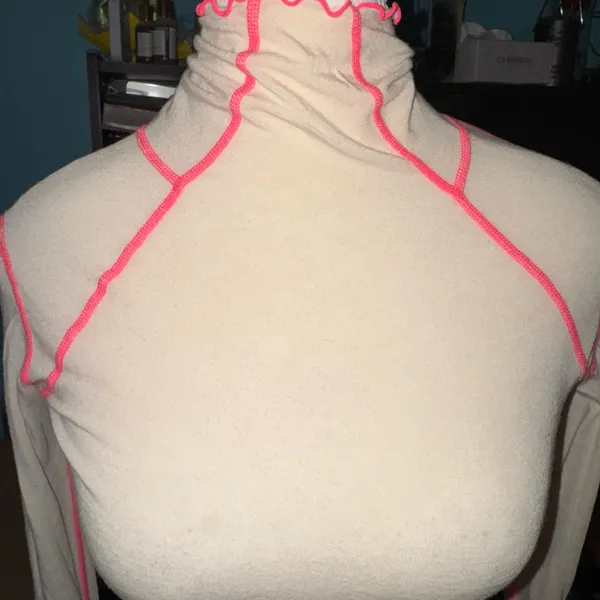 Free People Movement Sheer high mock neck top with hot pink detailing - Image 4