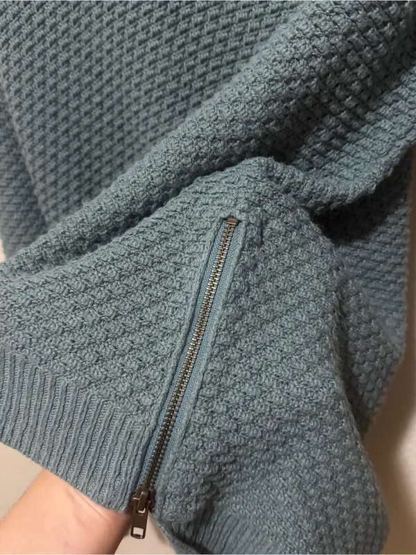 Madewell Landmark Side-Zip Sweater Medium Blue Teal Textured Knit - Image 5