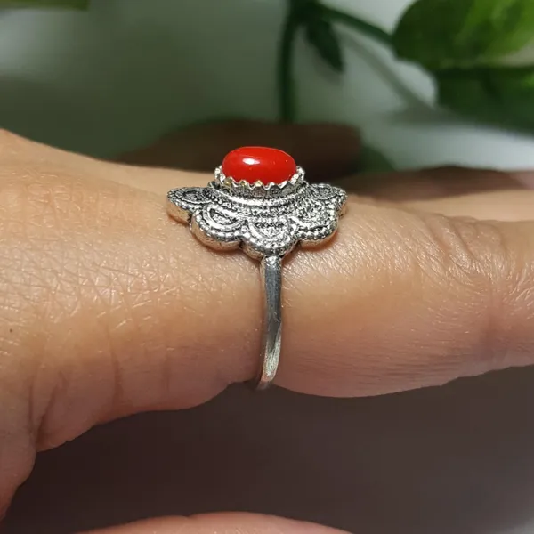 Sterling Silver Coral Gemstone Ring no stamp Ring size - 6.5 - Image 3