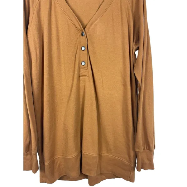Pact Organic Cotton Henley Tunic Top Women’s L Camel Mustard Long Sleeve - Image 3