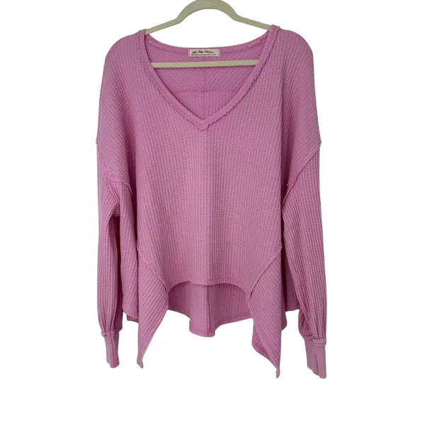 Free People We The Free Coraline Thermal Top Pink Waffle Knit Oversized XS - Image 2