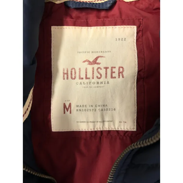 Hollister Navy Blue Quilted Puffer Vest Mock Neck Button Front Women's Size M - Image 2