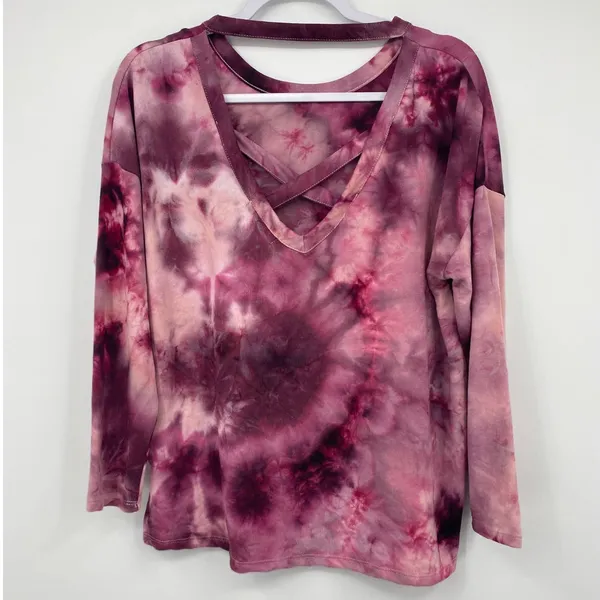 Derek Heart Womens Pink Purple Tie Die Sweater Top Shirt Long Sleeve NEW Medium - Image 2
