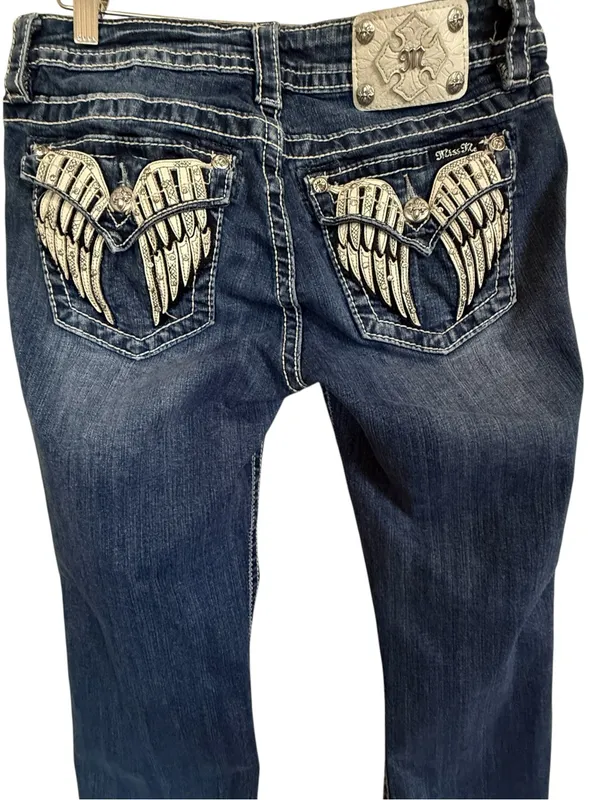 Miss Me Mid Rise Cuffed Capri Jeans Size 30 Angel Wings Embellished MP6377P - Image 6