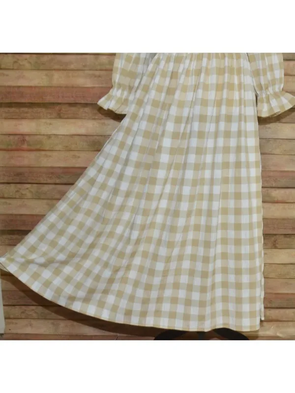 NWT Mud Pie Large Byerly Midi Dress Tan Gingham Plaid Smocked Cottagecore Ruffle - Image 5