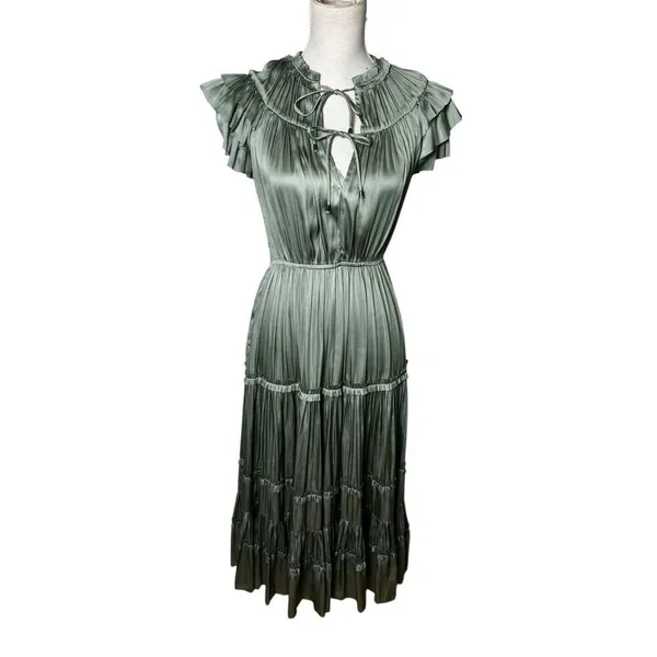 Reset by Jane Kianna Long Short Sleeve Ruffle Dress sage green S - Image 2