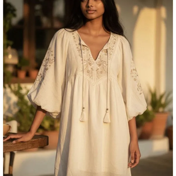 Anthropologie Viveka Embroidered Lace Mini Dress Medium goddess bohemian fairy - Image 2