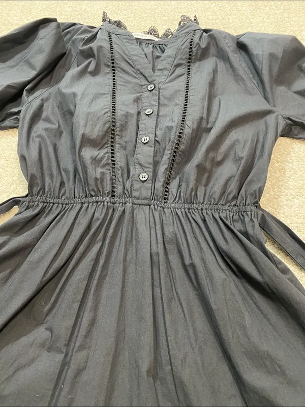 Girls' Black Long-Sleeve Lace-Trim Smocked Waist Dress Size12 100%Organic cotton - Image 15