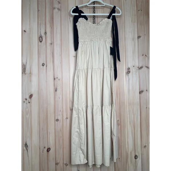 NWT Lulus Bembe Beige Tie-Strap Tiered Maxi Dress Coquette Holiday Resort Sz S - Image 2