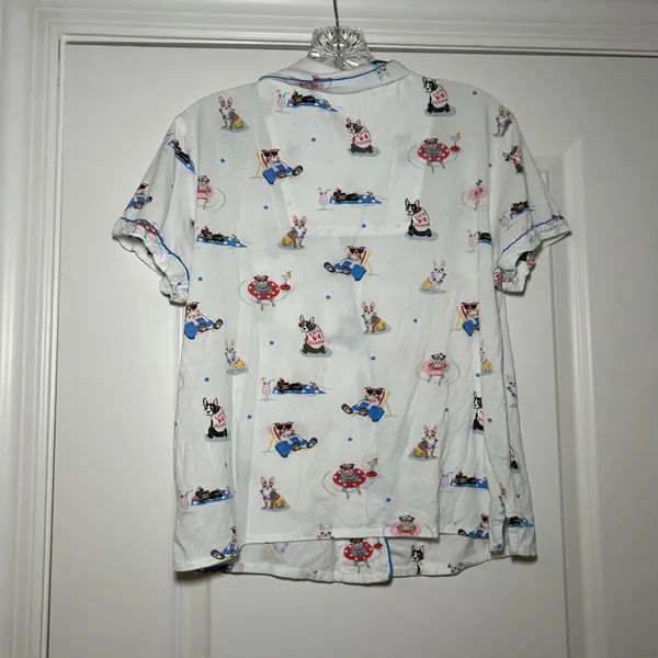 PJ Salvage Womens XS Pajama Top White Beach Dog Print Button Up Short Sleeve - Image 5