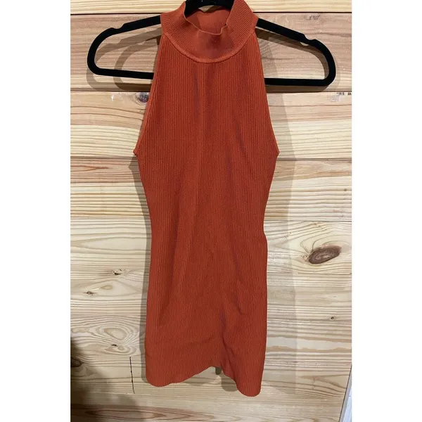 Aritzia Babaton Sculpt Knit Halter Mini Dress XS Flambeau Red Orange Bodycon - Image 6