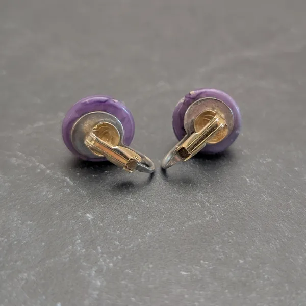 Vintage Clip On Earrings 5/8" Domed Circle Muted Marbled Purple Retro - Image 8