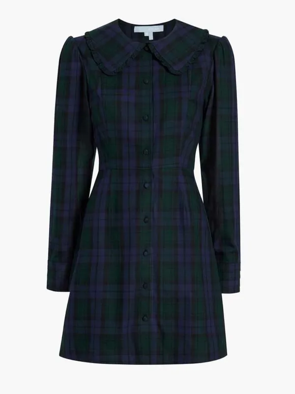 Hill House The Hazel Dress Blackwatch Tartan Plaid Cotton Ruffle Mini Medium - Image 8
