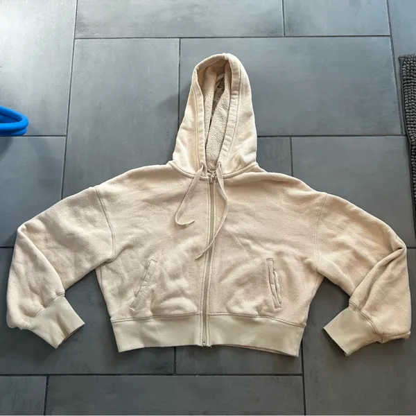 Aerie Offline Cropped Full Zip in Tan - Image 2