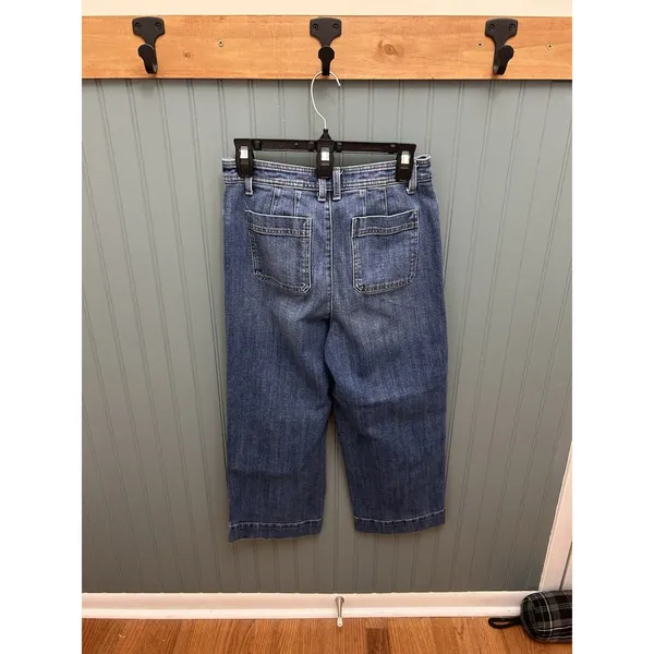Talbots Jeans Womens 4 Wide Leg Crop Med Dark Wash Baggy Loose‎ Stretch Denim - Image 3