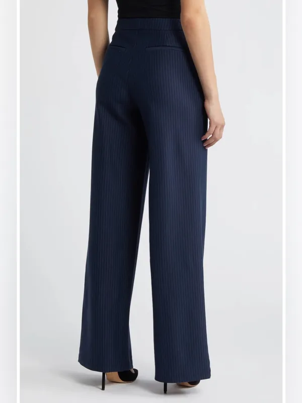 NEW Good American Stripe Ponte Knit Wide-Leg Trousers – Size 32 Plus Size - Image 15