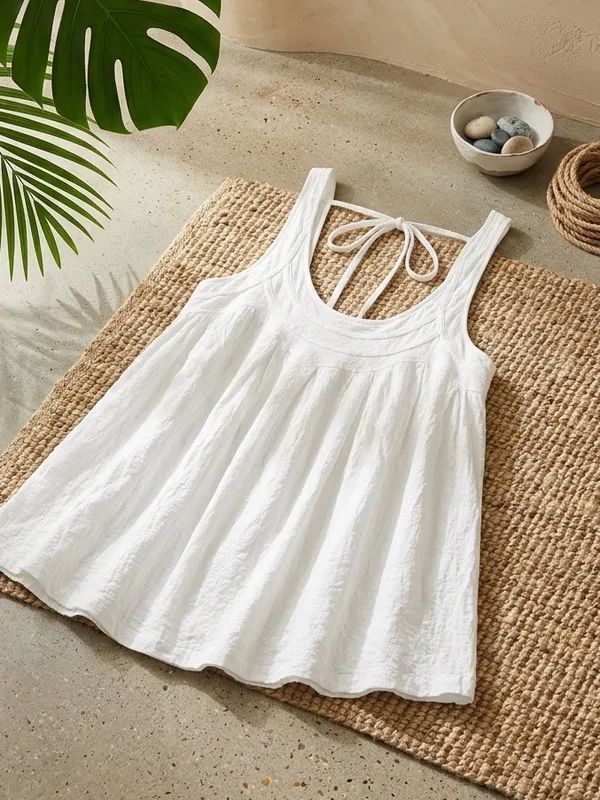 FREE PEOPLE White Swing “New You”Trapeze Tank Top – Tie-Back Boho Beachy Top - Image 3