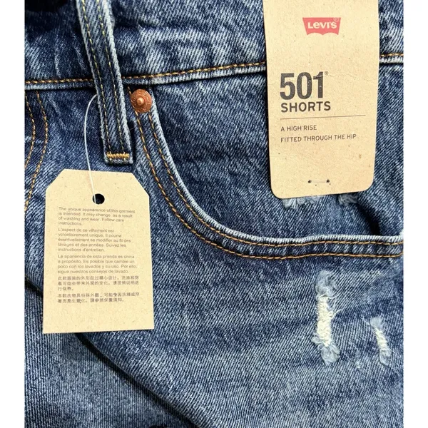 Levi's 501 NWT High Rise Women's Shorts‎ Blue Fringe Size 31 Button Fly - Image 7
