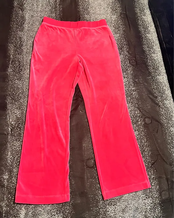Womens M Y2K Juicy Couture Pink Velour Track Pants Rhinestone Big Bling - Image 2