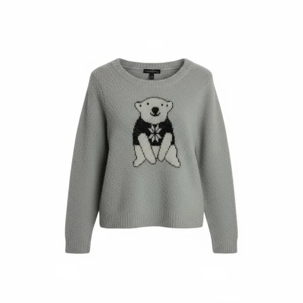 French Laundry Gray & Black Fuzzy Sweater with Polar Bear Design, Size L‎ - Image 5