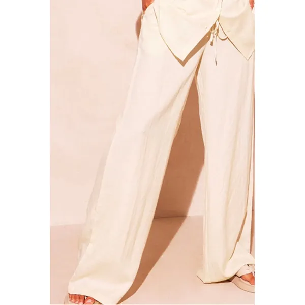 NWT Pretty Little Thing Tall Stone Linen Extreme Wide Leg Pants Trousers Medium - Image 4