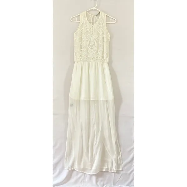 Karina Grimaldi‎ White Beaded Maxi Dress XS Neiman Marcus Art Deco Bridal Gown - Image 4
