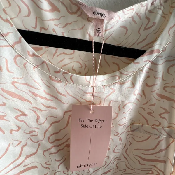 Eberjey Inez Silk Pajama Set XS NWT Ivory Blush Print Boxer Shorts Sleep Set - Image 7