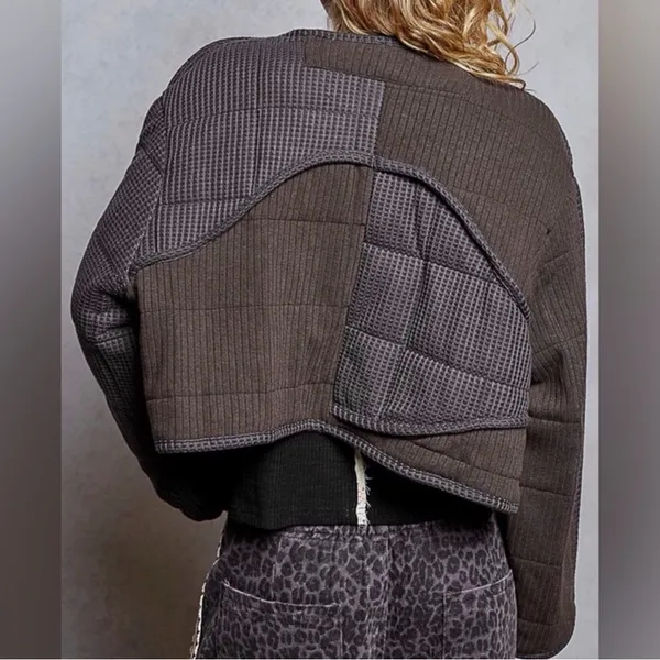 ✨NWT- POL Quilted Waffle Knit Textured Full Zip Bomber Jacket size Large - Image 2