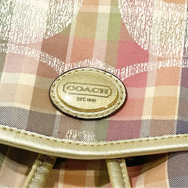 Coach F77342 Daisy Madras Packable Backpack‎ Plaid DayBag Handbag Sack - Image 3