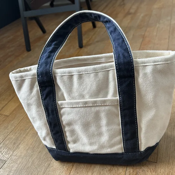 GH Bass Canvas Tote Bag Navy Blue Cream Zipper Top Boat Bag Small Med Mens Wmns - Image 4