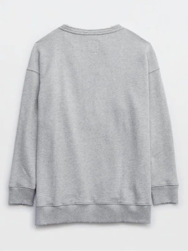 Aerie Lace Up Oversized Crew Sweatshirt in Gray Size Medium - Image 6
