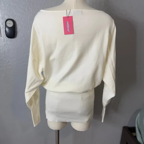 Edikted Eve Off The Shoulder Sweater Dress, Cream, M - Image 2