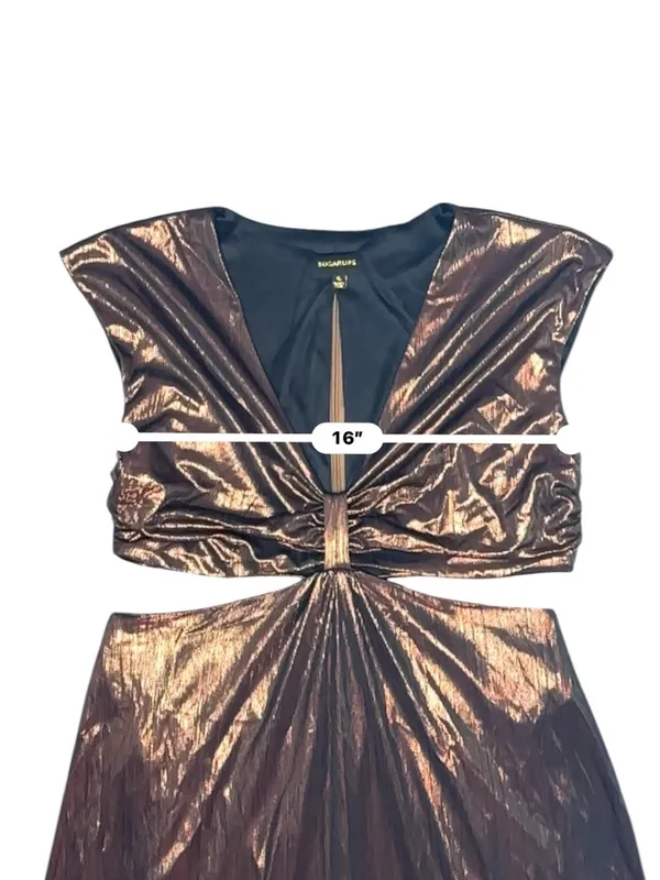 Sugarlips Marbella Bronze Metallic Cut Out Midi Dress XL - Image 12