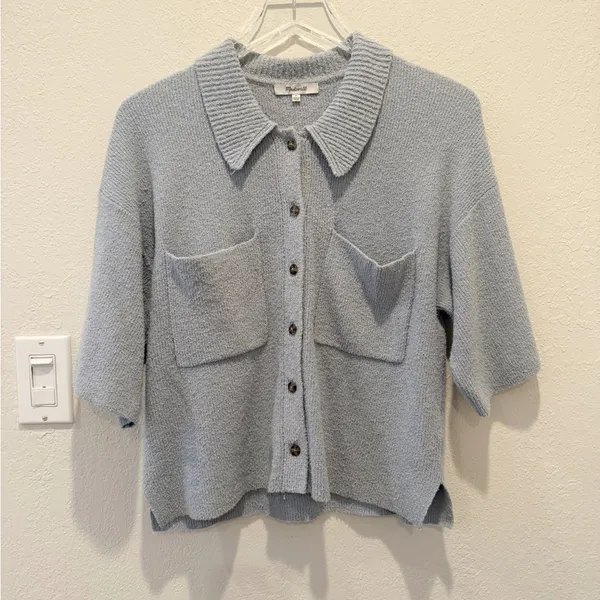 MADEWELL Holmden Button-Front Polo‎ Sweater in Dusty Pool size Small - Image 2