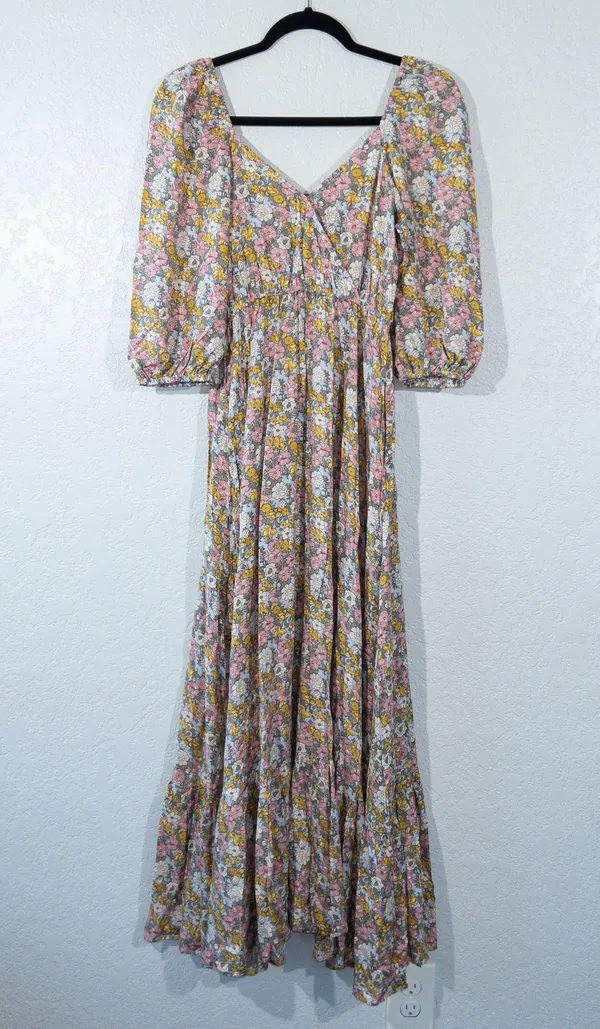 New Pink & Yellow Floral Reversible Maxi Dress Size Small - Image 10