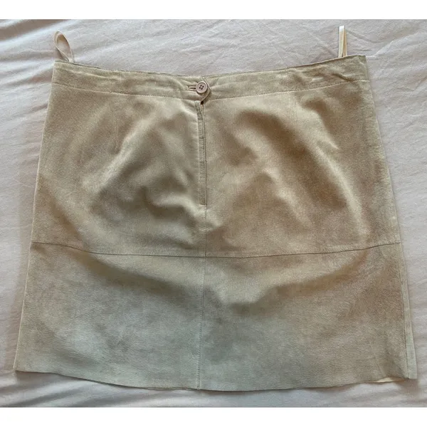 i.e. Tan Suede Leather Mini Skirt A-Line Beige Size 16 Vintage Style - Image 6