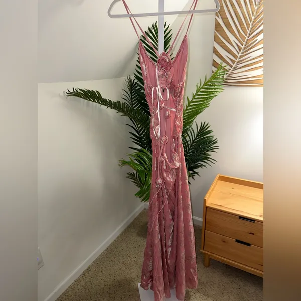 For Love & Lemons‎ Raya Pink Velvet Rosette Rose Floral Maxi Dress Size M - Image 9