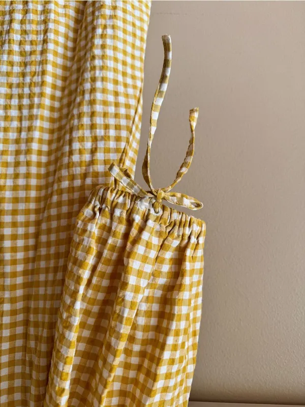 MNG‎ Womens Cotton Blend Check Print V-Neck Long Sleeve Maxi Dress Yellow Size 2 - Image 4