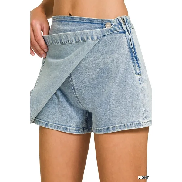 Zenana Wrap Front Denim Skort - Medium - Image 7