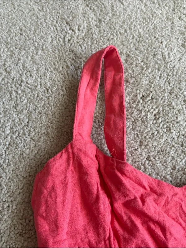 Abercrombie And Fitch Coral Red Linen Blend Summer Beach Lace Up Crop Size Large - Image 4
