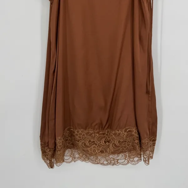 Aerie‎ Satin Lace Trim Slip Dress XL Brown Coquette Cottagecore Boho Feminine - Image 7