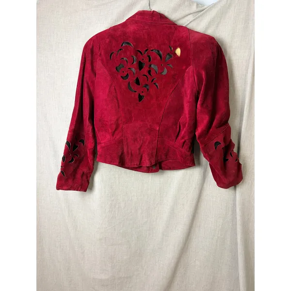 Vintage Phoenix Burgundy Black Suede Cutout Cropped Jacket‎ M Art Western AS IS - Image 14