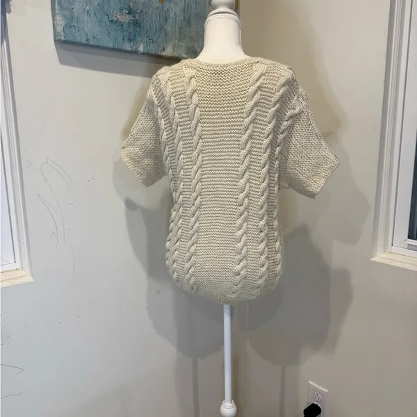 Cream Cable Knit Short-Sleeve Sweater homemade knit womens size xs ptp 17” L 24” - Image 3
