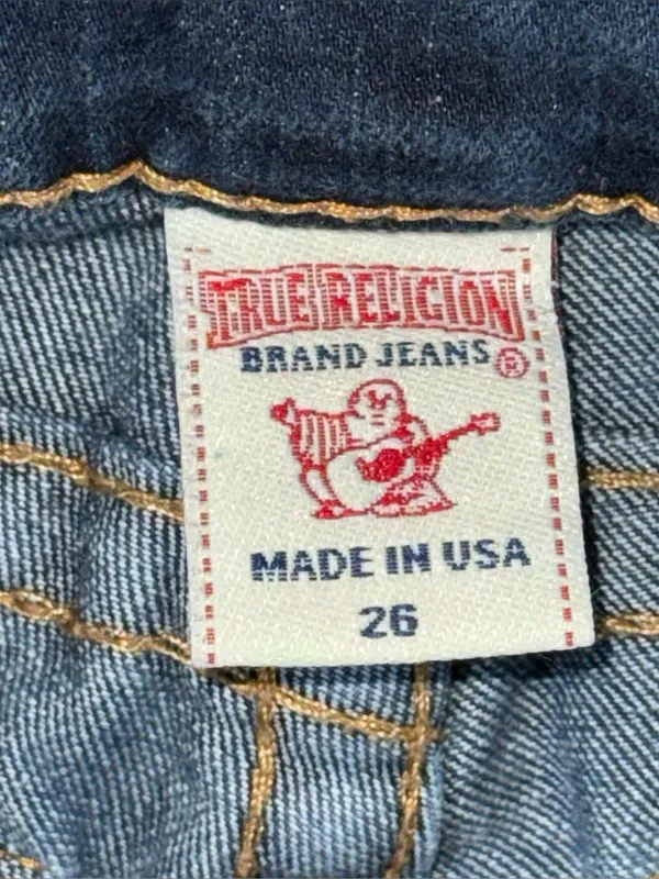 RARE Vintage True Religion Low Rise Twisted Flare Jeans Sz 26 x 33 Dark Wash Y2K - Image 8