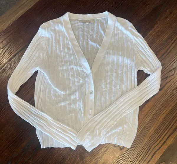 Loft ribbed white cardigan large - Image 5