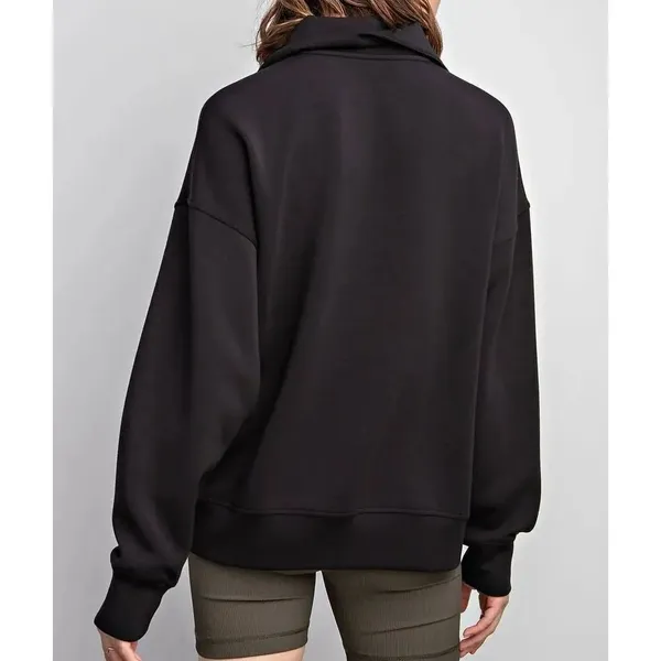 Rae Mode Black Half Zip Ribbed Pullover Sweatshirt Women’s Size Small Oversized - Image 2
