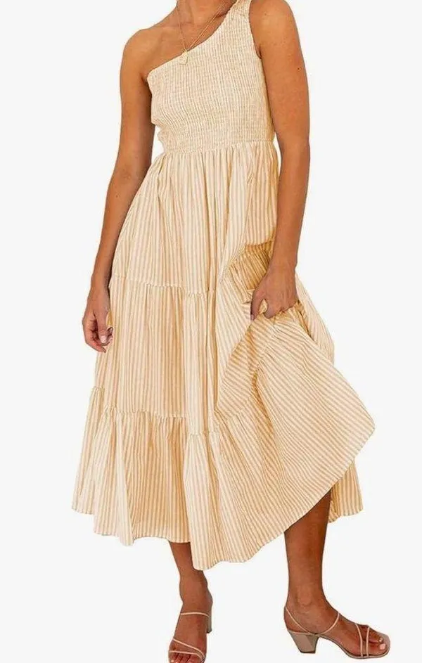 One shoulder smocked maxi dress Orange - Image 7