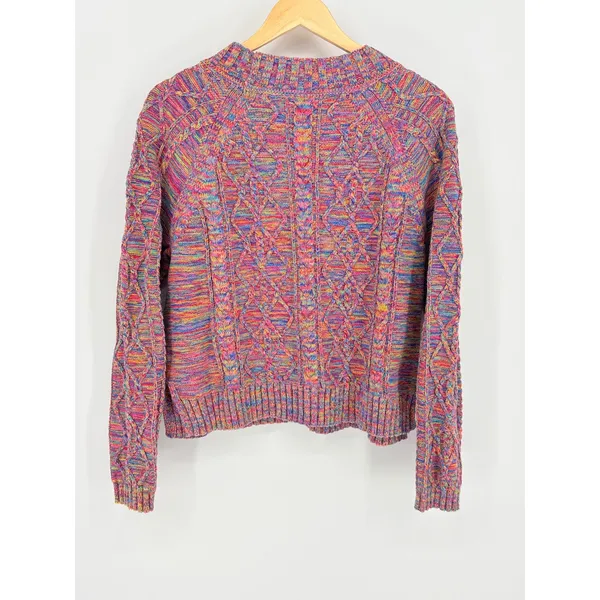 Gap Cable Knit Sweater Womens Large Multicolor Rainbow Space Dye Boho Pullover - Image 6