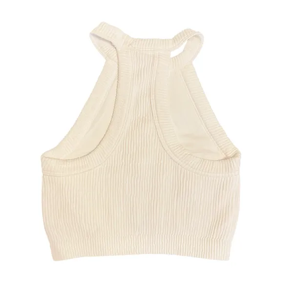 201 | NWOT Aerie Real Good Womens XS Ribbed High Neck Halter Crop‎ Top White - Image 2